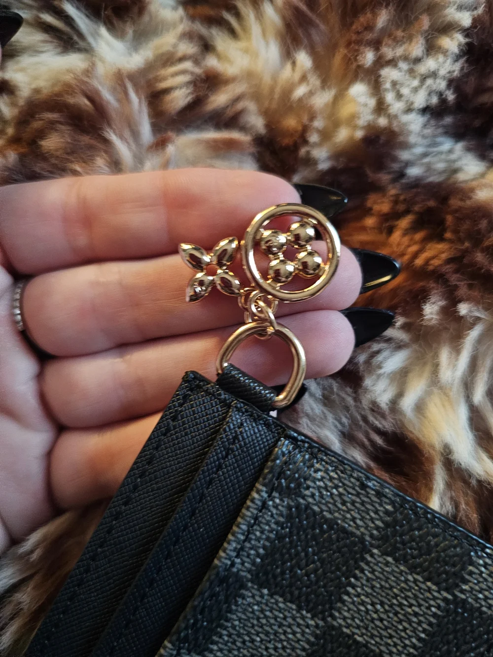 Louis Vuitton Black Damier Card & Key Holder with Gold Charm